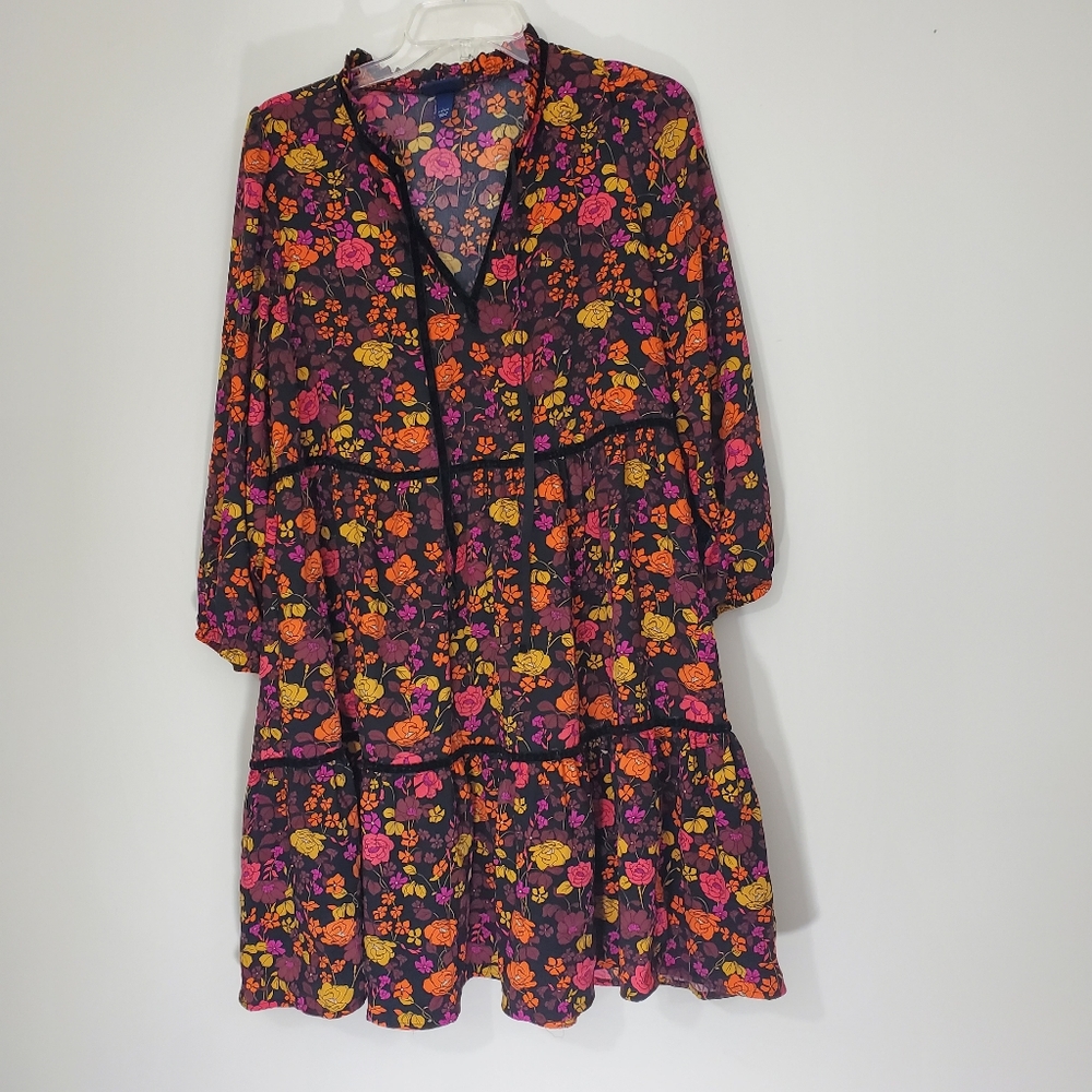 Scoop Floral Dress with Vibrant Colors, Size Large